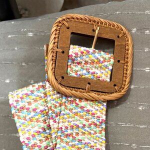 Shiraleah Multicolored Belt Square wood buckle w/woven edge - S/M 36" pre-owned
